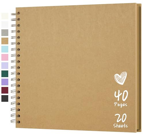 Hiwhy Scrapbook 25,4 x 25,4 cm DIY Scrapbook Album Hardcover Kraftpapier Scrap Book Fotoalben 20 Blatt Erinnerungsbuch für Familie, Hochzeit