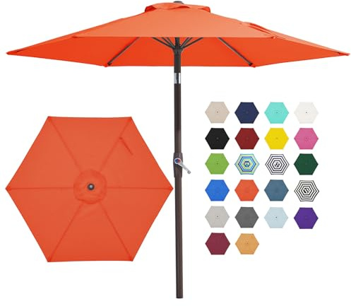 JEAREY 7.5FT Patio Umbrella Market Table Umbrella with 6 Sturdy Ribs, Push Button Tilt/Crank Outdoor Umbrella for Garden, Deck, Backyard, Pool and Beach,Orange