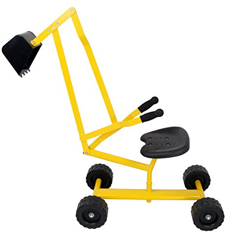 COSTWAY Ruspa Giocattolo Cavalcabile per Bambini, Escavatore di Sabbia Metallico per Bambini con Ruote, Rotazione di 360°, Carico 50 kg, 56x35x81 cm, Giallo (Stile 2)