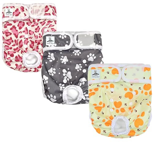 UFO PET Wiederverwendbare Hunde Windeln Weiblich, Läufigkeitshose für Hündinnen XS (3 Stück), Hochsaugfähige Hundewindeln für Hündinnen mit Starkem und Flexiblem Verschluss - Süße Krallen