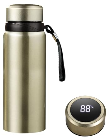 Borraccia intelligente da 1,5 l, con display digitale della temperatura, infusore per tè e caffè, tazza termica a LED a doppia parete, isolamento sottovuoto, in acciaio inox, a prova di perdite, tazza