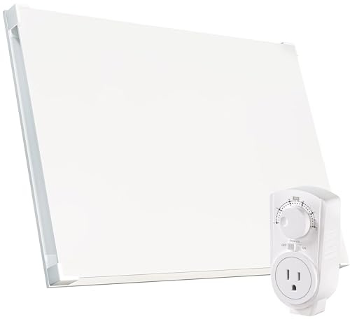 EconoHome Wall Mount Space Heater Panel with Heat Guard - 250 Watt Splashproof Convection Heater with Thermostat - Ideal for 100 Sqf Room or Bathroom - 120V Electric Heater - Updated Model