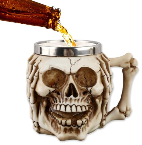 Boccale Vichingo Birra Acciaio Inossidabile, Boccale Birra da Medievale, Tazze Calice Boccale Teschio di Vari Stili, per Caffè Birra Bevande ecc, per Uomo Donna (H)