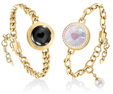 TOTWOO Pulseras táctiles de larga distancia para pareja, vibración e iluminación, pulseras de pareja | Regalos de relación a larga distancia para novia, joyería de emparejamiento