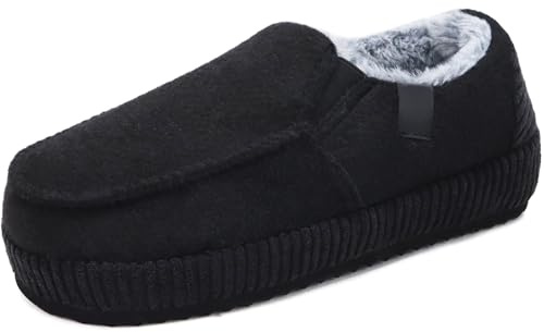ONCAI Zapatillas de Casa Hombre sarga de algodón Pantuflas de Fieltro Cerradas Atrás de Pana Invierno Zapatos Yoga Mat Suela Antideslizante Goma Interior y Exterior Negro Talla 44