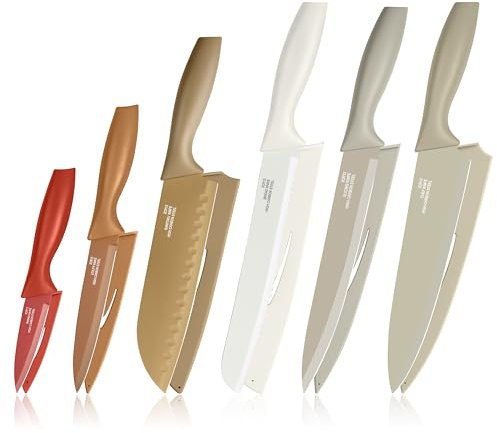 Homikit Küchenmesser Set 6-teilig, Edelstahl Messer Set mit Schutzhülle, 6 Scharfes Messerset Kochmesser Fleischmesser Allzweckmesser für Schneiden Zerhacken, Antihaftbeschichtet & Rostfrei, Bunt
