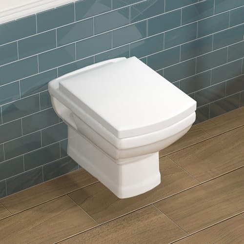 Wandhängende Toilette, Wandmontierte quadratische Toilettenschüssel mit weich schließendem Sitz für kleine Badezimmer Findepot