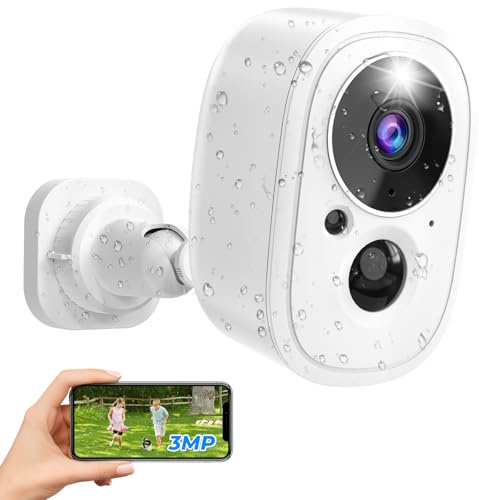Cámara de seguridad para exteriores LWOHSI, cámara inalámbrica con batería de 3 MP para cámaras de vigilancia doméstica, grabación las 24 horas, los 7 días de la semana, almacenamiento en la nube o SD