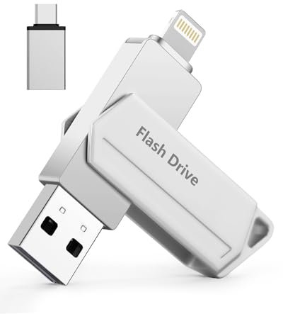 USB Stick für iPhone 512GB MFi Zertifiziert 3 in 1 USB 3.0 Lightning External Memory Type C Photostick Speicherstick für iPhone/iPad/iOS/Android/Mac/PC - Externe Speicher (Silber)