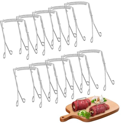 Duoleimi Pinces à roulades en INOX - Pinces pour Choux farcis, Anneaux pour roulades, Alternative aux brochettes pour roulades - réutilisables, Pack de 10, 5,5 * 7,9 cm.