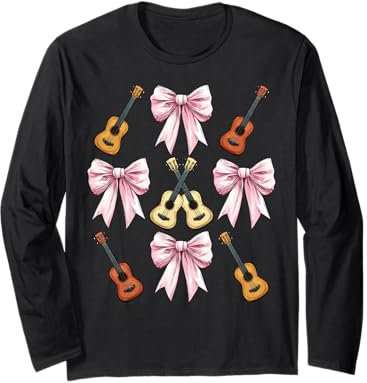 Coquette Bow Ukulélé Guitare Uke Girl Mom Rose Fête des Mères Manche Longue
