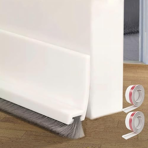 Midslinee 2 Stücke 100cm Weiß Dichtungsband für Türen, Dichtung Selbstklebend, Türdichtung Unten mit Türbesen, Bodenabdichtung mit Bürste, Silikon Türdichtung, Emenfengtiao