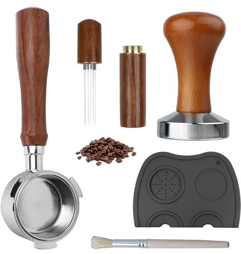 5 Piezas Accesorios Café Espresso, Prensador de Café 51mm, Café Tamper 51mm, Tamper Prensadores de Café con Alfombrilla Cafe, Aguja de Café, Kit de Accesorios de Barista