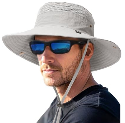 FURTALK Sun Hats for Men Women Fishing Hat UPF 80+ Breathable Wide Brim Hiking Summer UV Protection Bucket Hats Light Grey
