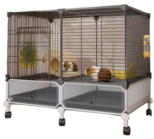 Jaulas para Conejos con Ruedas & Puerta Alambre De Metal Desmontable Villa para Conejos con Bandeja Y Accesorios Casa para Animales Pequeños(Black)