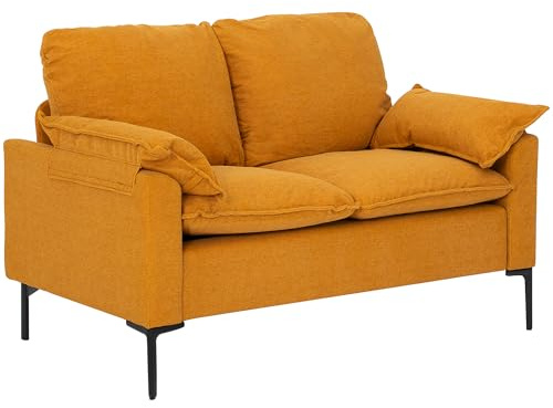 HOMCOM Sofá de 2 Plazas, Tapizado en Terciopelo, Sofá Moderno con Patas de Metal, Reposabrazos Acolchado, para Salón, Dormitorio, Oficina, Sala de Estar, 130x77x84 cm, Amarillo