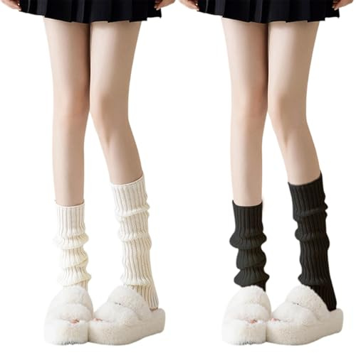 SNBUHA 2 Pares Calentadores de Piernas, Guantes Elásticos para Piernas en Blanco y Negro, Leg Warmers para Mujer Mujeres Otoño e Invierno