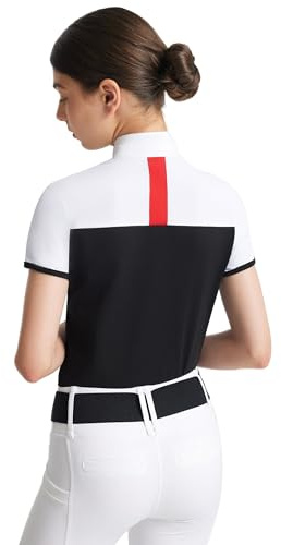 FitsT4 Sports Girls Equestrian Show Shirts Short Sleeve Horse Riding Shirt Button Up Performance Shirt Rider Top Black Large