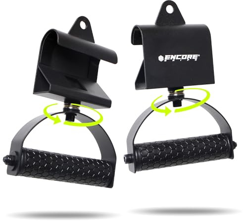 360° Rotating Pull-Up Grips - Pull Up Grips & Cable Pull Handles for Lat Pull, Rowing Handle, One-Hand Grip, Fitness Accessories for Cable Tower & Pulley, Hangel Handles - Encore Grips (Black)