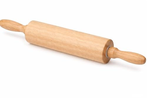 ABRUS - Wooden Rolling Pin with Handles 43 cm Natural Wood Dough Roller for Baking Pastry Pizza and Bread