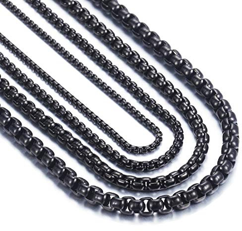 OSTAN Herren Damen Edelstahl Schwarz Box Kette Briolette Kette Venetian Link Collier Halskette Breite 2,5 MM Länge 70 CM