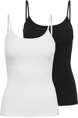 Only ONLLOVE Lot de 2 débardeurs à Bretelles pour Femme - Coupe Droite - Tailles XS, S, M, L, XL - Noir et Blanc, Noir, XS