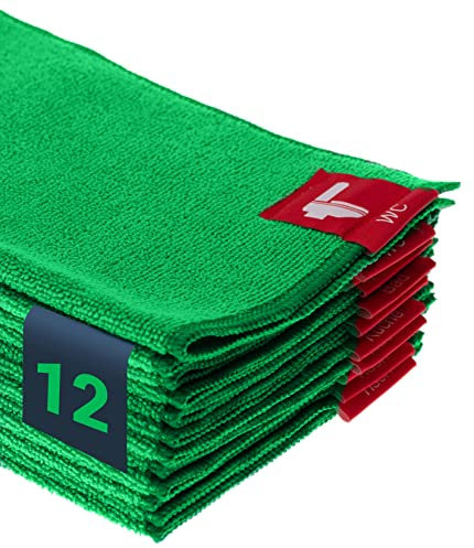 DKE Reinigungstücher, 12 Stück, mit Beschriftung, Putztücher, saugstarke Staubtücher, Reinigungstücher, Putzlappen, Fensterputztücher, streifenfreie Reinigung, waschmaschinengeeignet