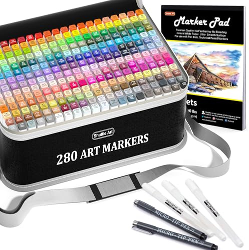 Shuttle Art 280 bunte Doppelseitige Alkohol Markers, mit 1 Markerblock