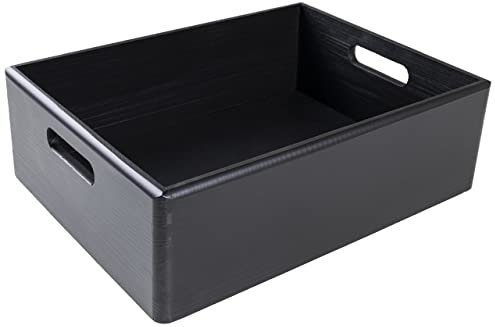Creative Deco XL Schwarze Holzkiste Obstkiste Korb | 40x30x13cm (+/-1cm) | mit Griffen | ohne Deckel | Hölzernen Kasten Holzbox Kiste | Für Dokumente Wertsachen Spielzeuge Werkzeuge