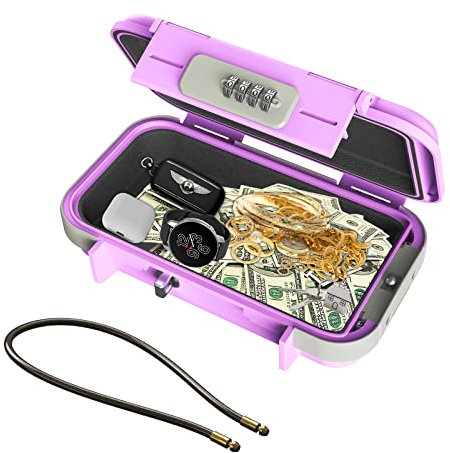 Brifit Tresor mit Zahlenschloss, Tragbare Sicherheitsbox Wasserdicht Anti-Diebstahl, Mini Safe Tresor mit Zahelncode, Sicherheitskassette für Reisen, Strand, Camping, Hause, Büro (Rosa-lila)