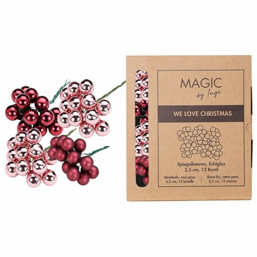 inge-glas Weihnachtskugeln am Draht Glas 2,5cm x 144 Stück Spiegelbeeren in Kartonbox Beere rosa Berry Kiss