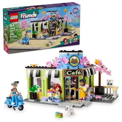 LEGO Friends Heartlake City Café Shop Toy for Kids, Bakery Building Set, Birthday Gift Idea for Girls and Boys Ages 6 Years and Up with 3 Mini Dolls and a Dog Toy Figure, 42618
