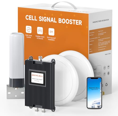 ANYCALL Profesional Amplificador Señal Movil para Gran Superficie, Doble Amplificador de Cobertura Movil para Banda 1/3/7/8/20, Antena Interior Doble para Movistar Orange Yoigo 5G 4G LTE gsm