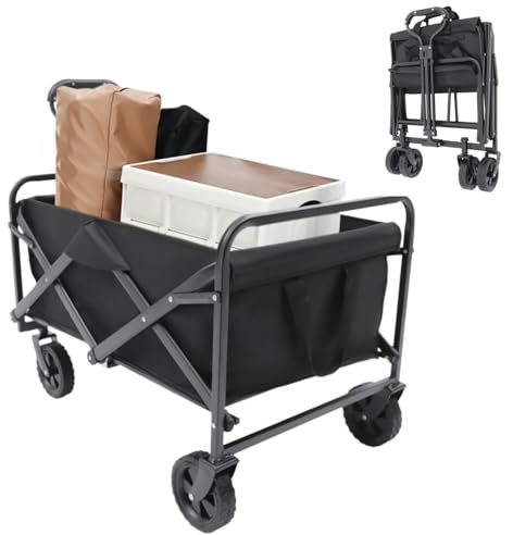 DAOHHFO rullvagn vikbar 67 cm × 46 cm × 36 cm vikbar alla terrängvagnar med mugghållare justerbart handtag för alla terränger, utomhus camping shopping, 80 kg lastkapacitet