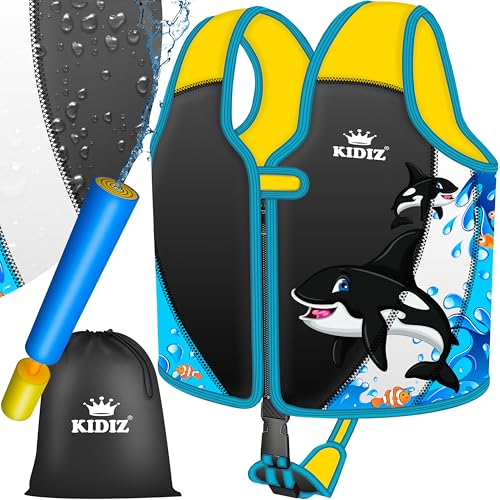 KIDIZ® Schwimmweste Kinder S 1-2 Jahre | Schwimmhilfe Jungen & Mädchen Badeweste Babys & Kleinkinder | Float Jacket Klettverschluss | Badeweste Neopren mit Wasserpistole | Sicherheitsgurt verstellbar