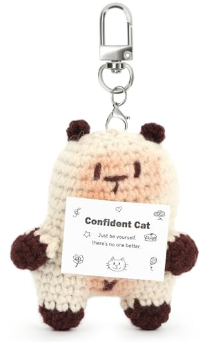 Emotional Support Plush Crochet Decoration,Positive Crochet Plush Keychain,Animals Cute Knitted Keychain,Positive Emotional Support for Her Him (cat)