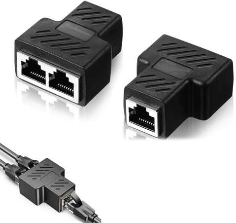 Cerioll 2 Pezzi Divisori Ethernet RJ45, Splitter Ethernet 1 a 2, Adattatore Divisore RJ45, Sdoppiatore LAN, Compatibile con Cat5/5e/6/6e/7, Nero