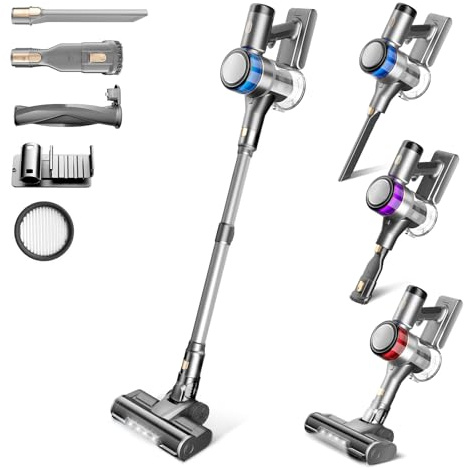 Aspirateur sans Fil, 400W 45KPa Aspirateur Balai sans Fil Puissant, 55Min Autonomie, Brosse Anti-emmêlement, Batterie Amovible, Aspirateur sans Sac avec Écran LED pour Tapis Poils d'animaux Sol Dur