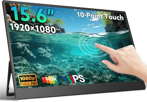 GWSGUT Portable Monitor Touchscreen 15.6'' FHD 1080P USB-C HDMI Ultra-Slim Gaming Display, Built-in Stand Speakers HDR IPS,for Laptop PC Mac Phone PS4/5 Travel Monitors (1080p Touchscreen, 15.6)
