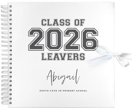 Personalised 'Class Of 2026' Leavers Scrapbook/Signing Book - Custom Name & School, White Paper, Spiral Bound - Unique Keepsake Gift for Graduates, Students | 12x12