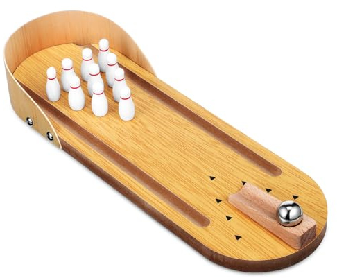 HEMOTON Jeu de Bowling sur Table Mini en Bois Naturel, Compact, de Quilles pour Garçon et Filles et Adultes, Divertissement D’intérieur, Coordination Œil-Main, Jeu Familial Société
