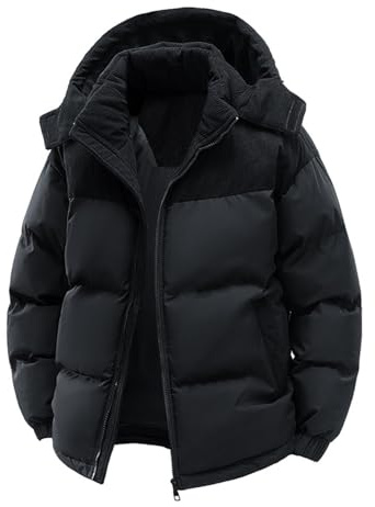 TOFOTL Doudoune Longue Homme Hiver avec Capuche Winter Polaires Bucheron Anorak Moto Duffle Snowboard Zippé Mi-Long Parka Cargo Chaude Matelassée Running Manteau Homme Hiver Noir XL
