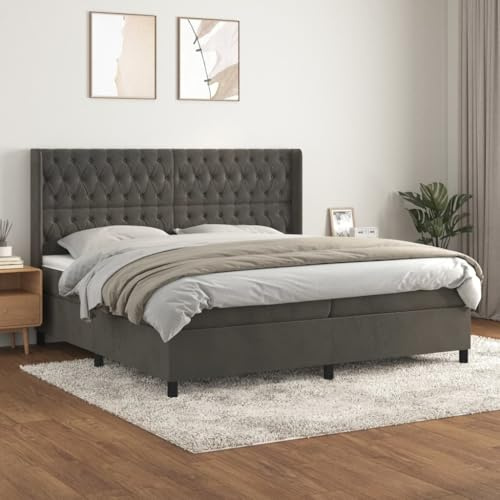 QJBSAVVA Cama con somier, 200 x 200 cm, color gris oscuro, parte superior ajustable, cabecero ajustable de 7 zonas, colchón de muelles ensacados de 5 cm