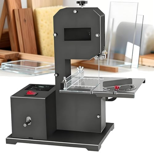 HuanEssentric Sega a Nastro Banco Professionale per Piccole Officine | 800W | Altezza Taglio 70 Mm,Incavo 90 Mm | Tagli Curvi + Dritti | Tavolo in Metallo Inclinabile (0-45°)