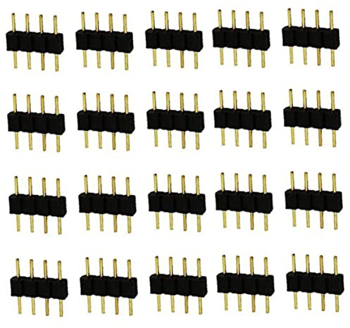 CAKEEYUM Conector para tira de LED de 4 pines, conector de cinta RGB, adaptador macho a macho, accesorios para tira LED, 20 piezas, enchufe adaptador de 4 pines RGB