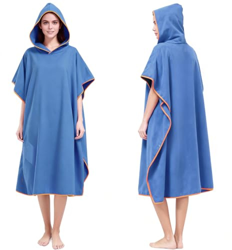 AUYAO Surfponcho, 107 cm x 80 cm handduk poncho med huva för vuxna, byt lager med spänne, snabbtorkande mikrofiber, unisex ponchohandduk perfekt för semester surfing strand, ljusblå