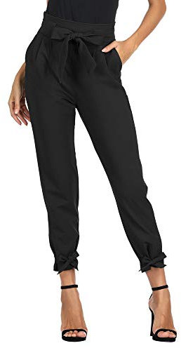 GRACE KARIN Damen Bleistifthose Hohe Taille 9/10 Elegant Carpi Hose Schleife Hose mit Taschen Schwarz CL010903-1_2XL