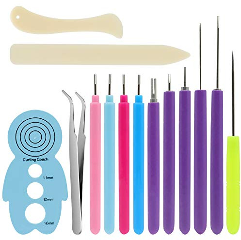 KITANIS 14 Pieces Paper Quilling Tools Slotted Kit, Assorted Sizes Rolling Curling Quilling Needle Pen for Art Craft DIY Paper Card Making Project Tools