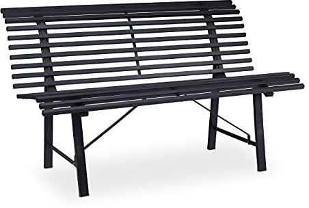 Relaxdays Panca da Giardino, per 2 Persone, Panchina da Esterno, in Acciaio Robusto, HxLxP: 79 x 130 x 75 cm, Antracite