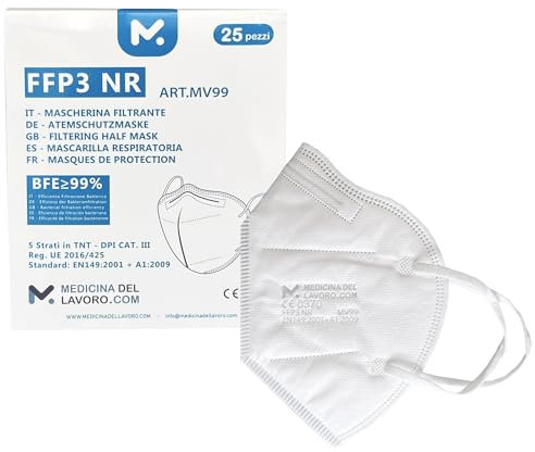 25 Masque FFP3 Certifiés CE, Masque 5 Couches Sans Valve, Masques de Protection Adulte contre les Poussières et les Particules, Masques de Protection Respiratoire Filtrant BFE≥99, 25 Pièces